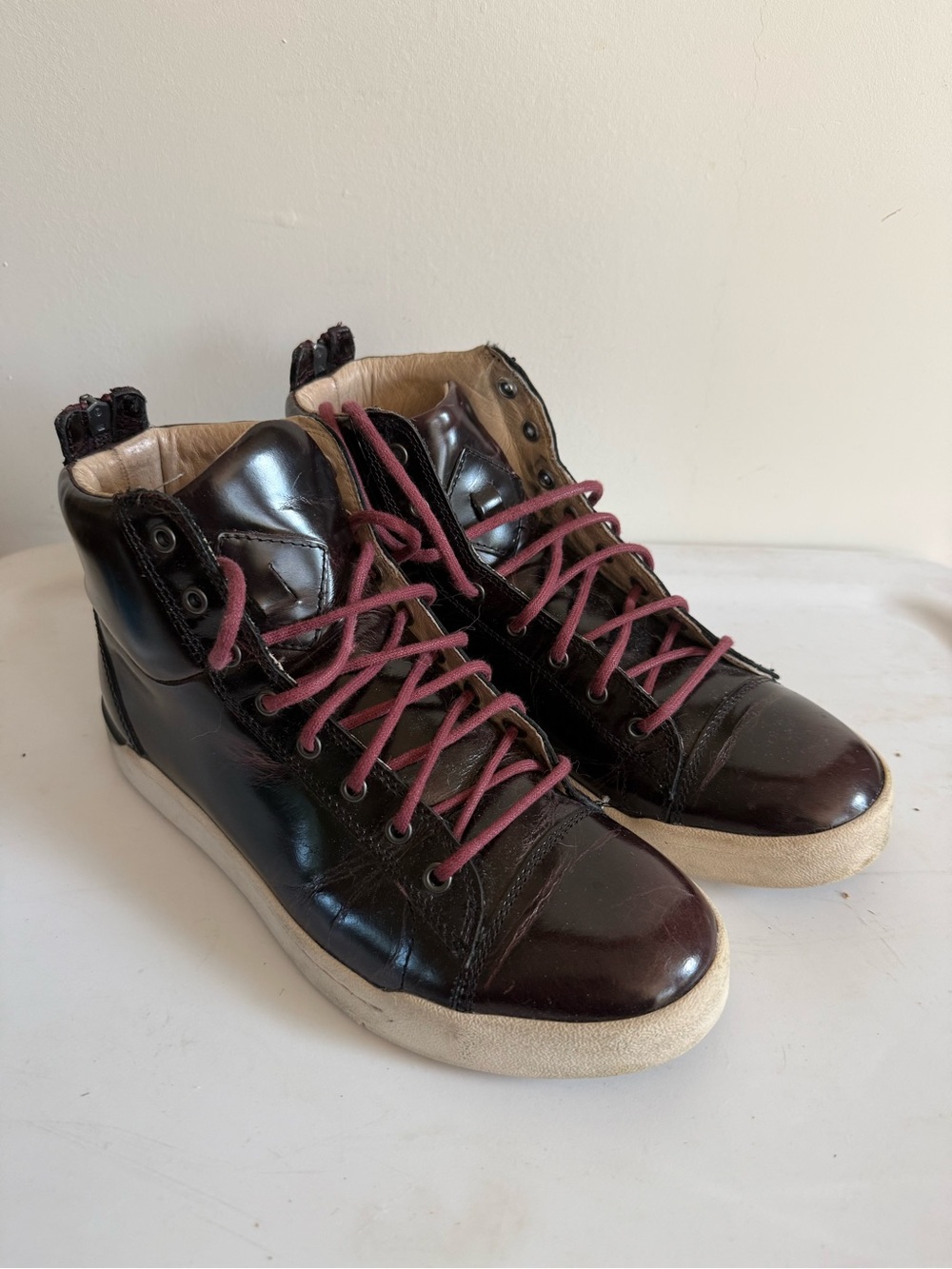 Diesel Dark Brown High-Top Sneakers with Maroon Laces